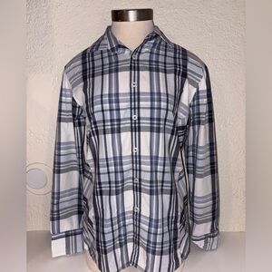 INC International Concepts Men's Plaid Shirt - Navy and White